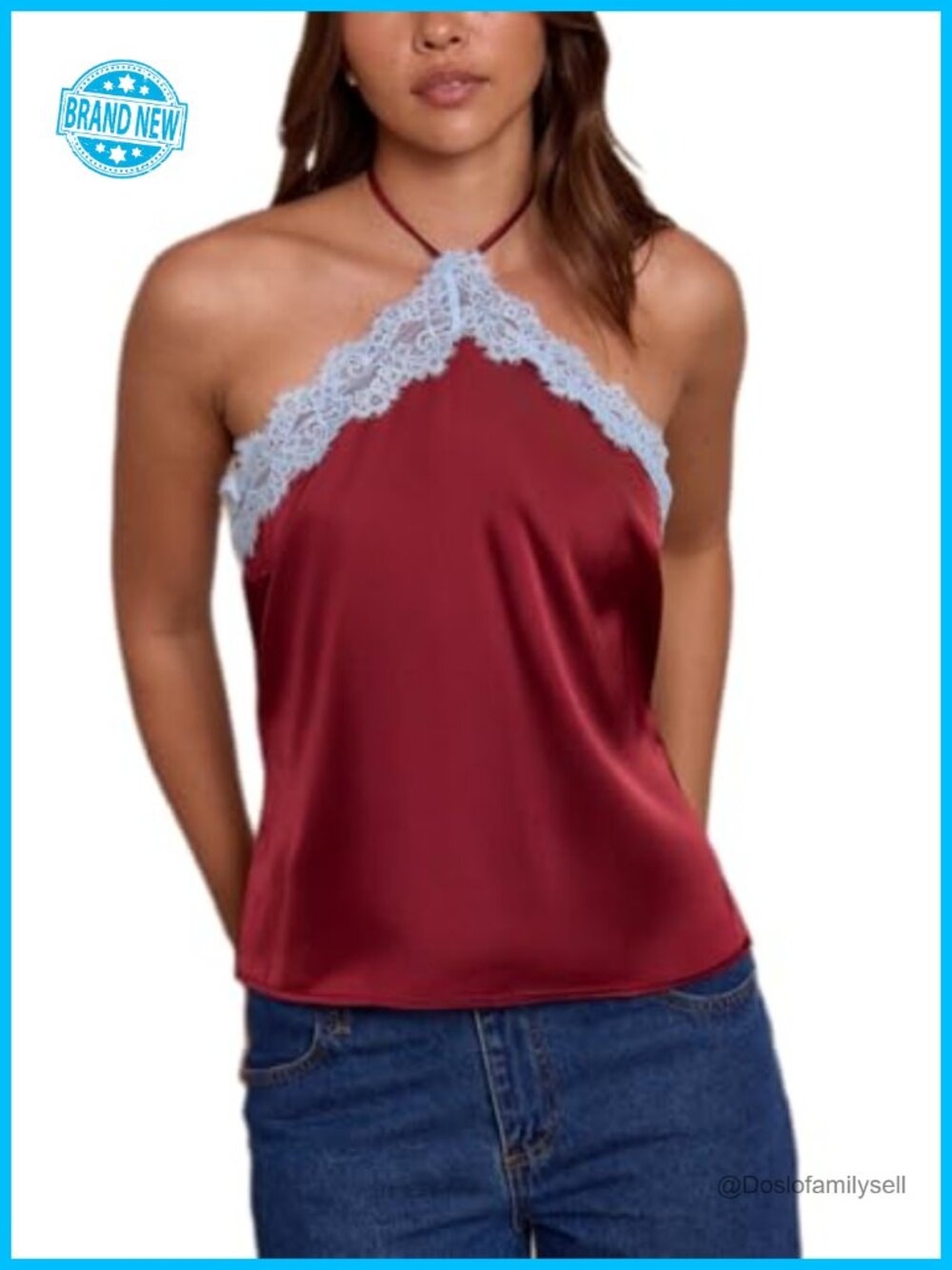 Satin Lace Halter Cami Top Backless Going Out
